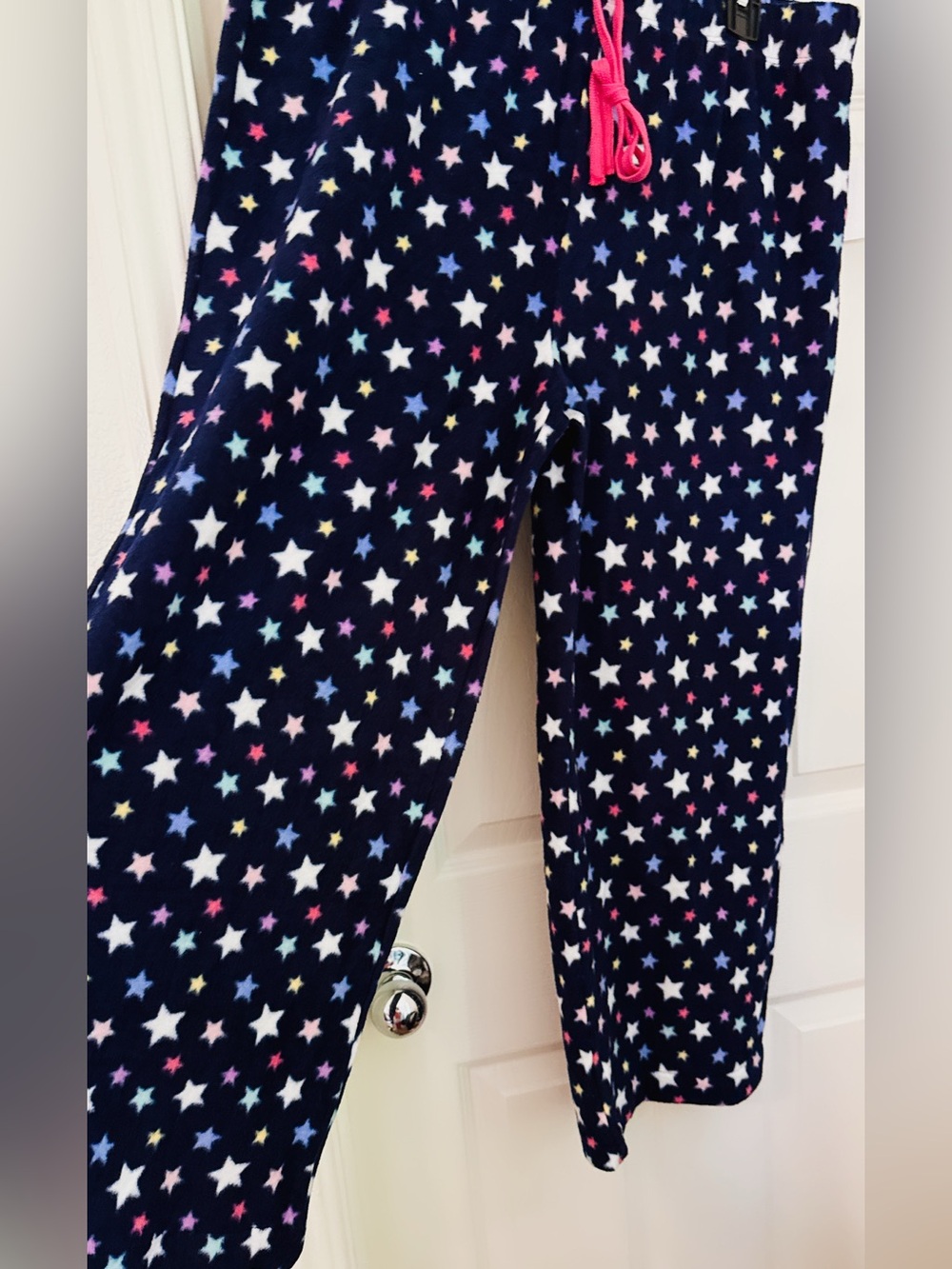 Women's Navy Star-Print Fleece Pajama Pants with Pink Drawstring